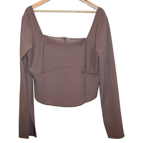 Women's Abercrombie & Fitch Brown Tan Long Sleeve Crop Top Shirt Size XXL / 2XL - Picture 1 of 5
